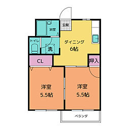 コーポまどか 1階2DKの間取り