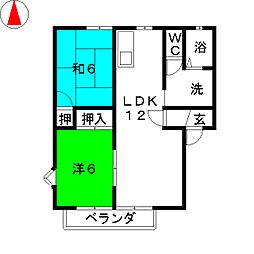 ジュネスシャトーＡ 2階2LDKの間取り