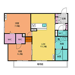 アレービアン 1階2LDKの間取り