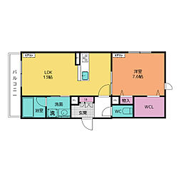 アレービアン 2階1LDKの間取り