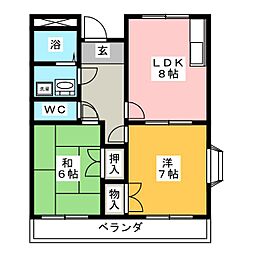 パラサンピア　II 3階2DKの間取り