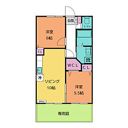 グランドールＦ 1階2LDKの間取り