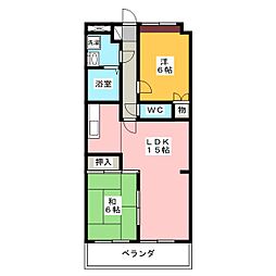 メゾンドヨサミＡ棟 2階2LDKの間取り