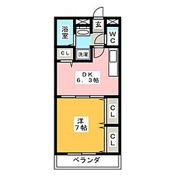 アンプルールフェール縁1 1DKの間取図画像