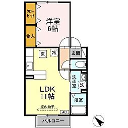 グランモア一ツ木C 1LDKの間取図画像