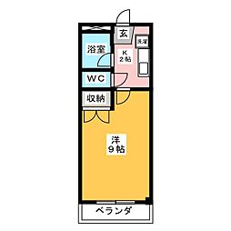 パレス城前 1Kの間取図画像