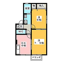 富士見ハイツB 2DKの間取図画像