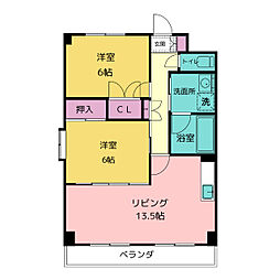 ミハスアルデア 2LDKの間取図画像