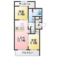 リラフォート刈谷 2LDKの間取図画像
