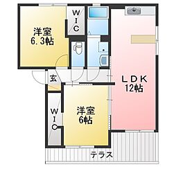 フローレンスB棟 2LDKの間取図画像