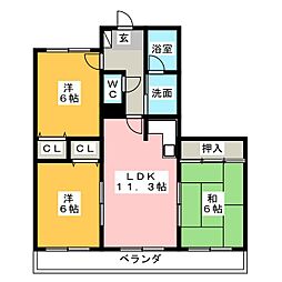 ハピネス八光 3LDKの間取図画像