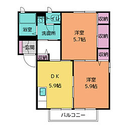 ＷＯＯＤ・ＲＡＭ 2階2DKの間取り