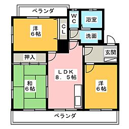 優美 3階3DKの間取り