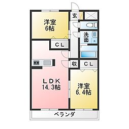 プリミエール如意申2 2LDKの間取図画像