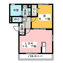 コートリバー 3階1LDKの間取り