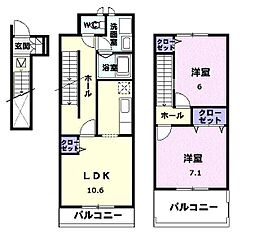 グラン　フルール 2階2LDKの間取り