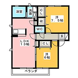 ＤＩＡＳ柏原　B棟 2階2LDKの間取り