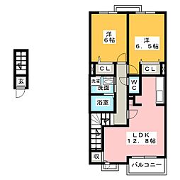 アーデントK 2階2LDKの間取り