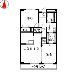ビエントナイン 3階2LDKの間取り