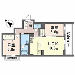 ヴィアソーレ 2階2LDKの間取り