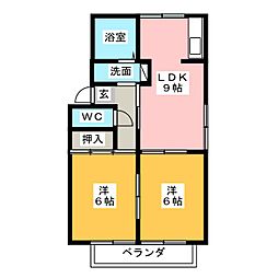 ファミール堀部 2階2LDKの間取り