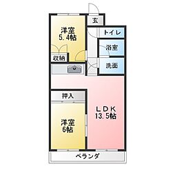 エソール勝川 2LDKの間取図画像