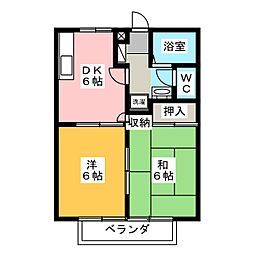 サンパティックオカダ 2階2DKの間取り