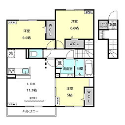 グランメゾンＥ 2階3LDKの間取り