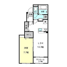 アルモニー　ベル　II 1階1LDKの間取り