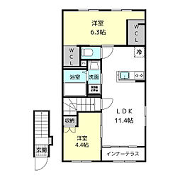 モアナ 2階2LDKの間取り