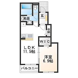 エスポワール カモリ I 1LDKの間取図画像