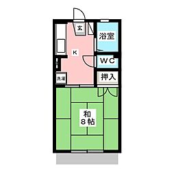 コンフォールUMINO 1Kの間取図画像