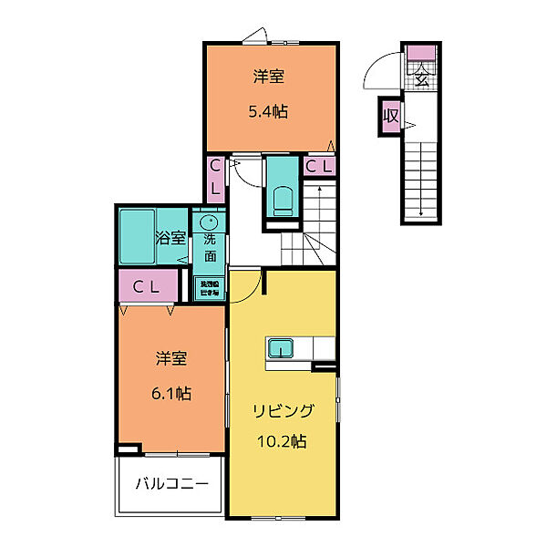 キングダムI 201｜愛知県豊川市市田町御所ケ谷津(賃貸アパート2LDK・2階・54.61㎡)の写真 その2