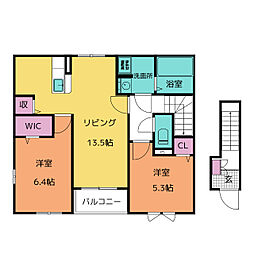 ヌーベル　ヴィ　II 2階2LDKの間取り