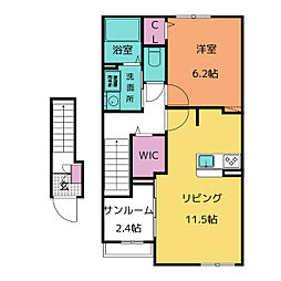 カミゼン　豊川 2階1LDKの間取り