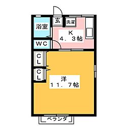 ラッフルズ 1階1Kの間取り