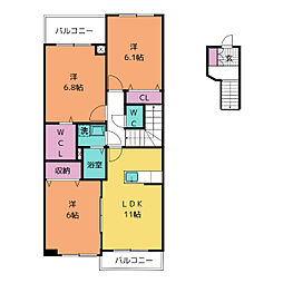 レガリア東名 4階3LDKの間取り