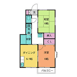ハイステージソラル　Ａ 1階2DKの間取り
