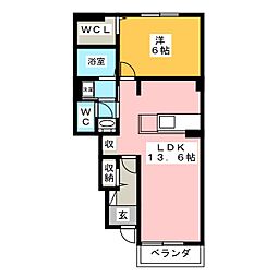ハピネス　Ｋ 1階1LDKの間取り