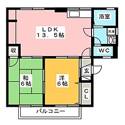 セジュール二見A 2LDKの間取図画像