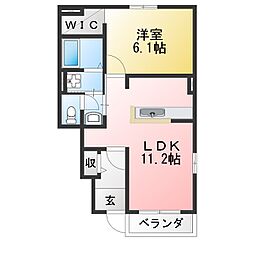 プラシード 1階1LDKの間取り