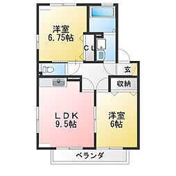 グレースメゾン国府 2DKの間取図画像