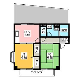 グランデージ白鳥 2DKの間取図画像