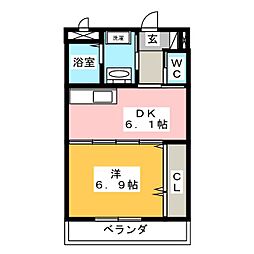 フラットゆい 1DKの間取図画像