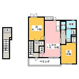 サン・ユウキ旭ケ丘 2LDKの間取図画像