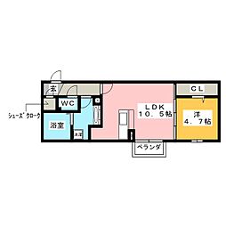ルミエールB 1LDKの間取図画像