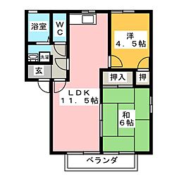 ねむの木タウンB 2LDKの間取図画像