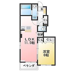 グリーンアレイA 1LDKの間取図画像