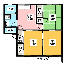 タウニーゆたかA 3DKの間取図画像
