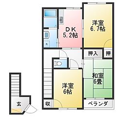 ハイステージノナカB 3DKの間取図画像